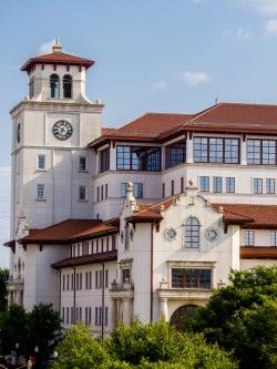 University Hall clock tower.